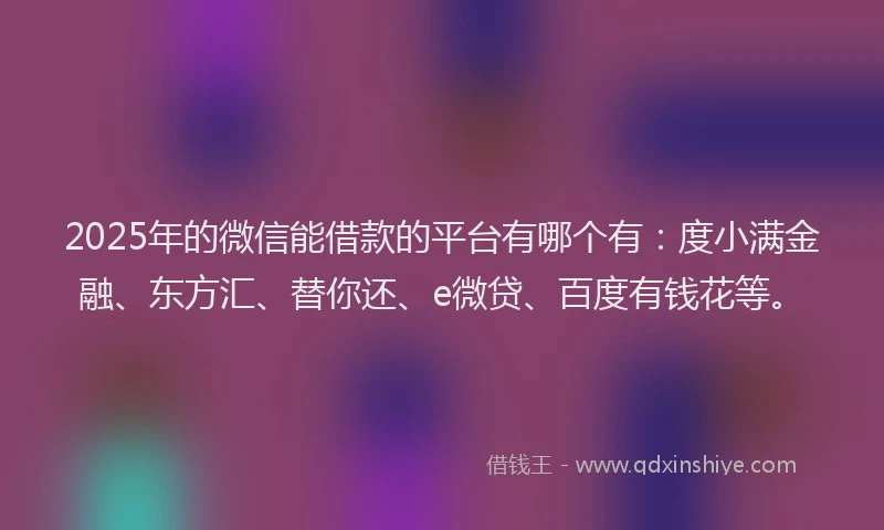 2025年的微信能借款的平台有哪个有：度小满金融、东方汇、替你还、e微贷、百度有钱花等。