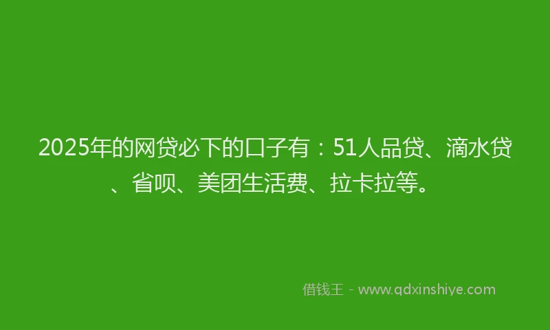 2025年的网贷必下的口子有：51人品贷、滴水贷、省呗、美团生活费、拉卡拉等。