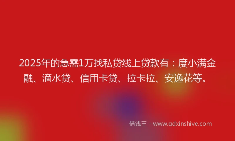 2025年的急需1万找私贷线上贷款有：度小满金融、滴水贷、信用卡贷、拉卡拉、安逸花等。