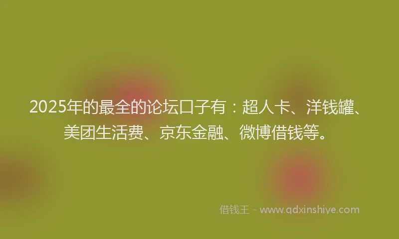 2025年的最全的论坛口子有：超人卡、洋钱罐、美团生活费、京东金融、微博借钱等。
