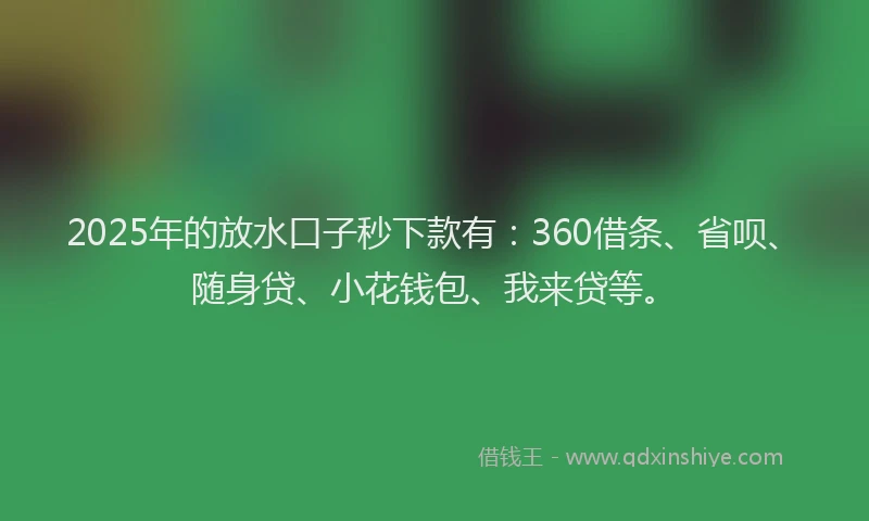 2025年的放水口子秒下款有：360借条、省呗、随身贷、小花钱包、我来贷等。