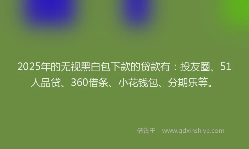 2025年的无视黑白包下款的贷款有：投友圈、51人品贷、360借条、小花钱包、分期乐等。
