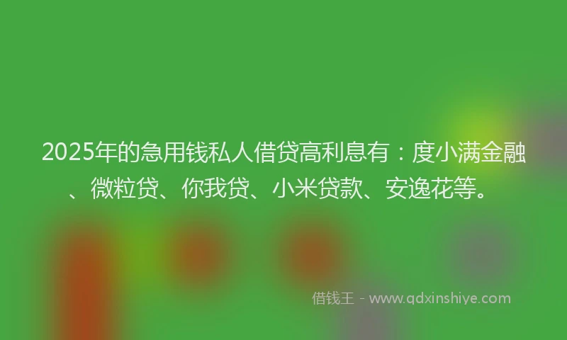 2025年的急用钱私人借贷高利息有：度小满金融、微粒贷、你我贷、小米贷款、安逸花等。