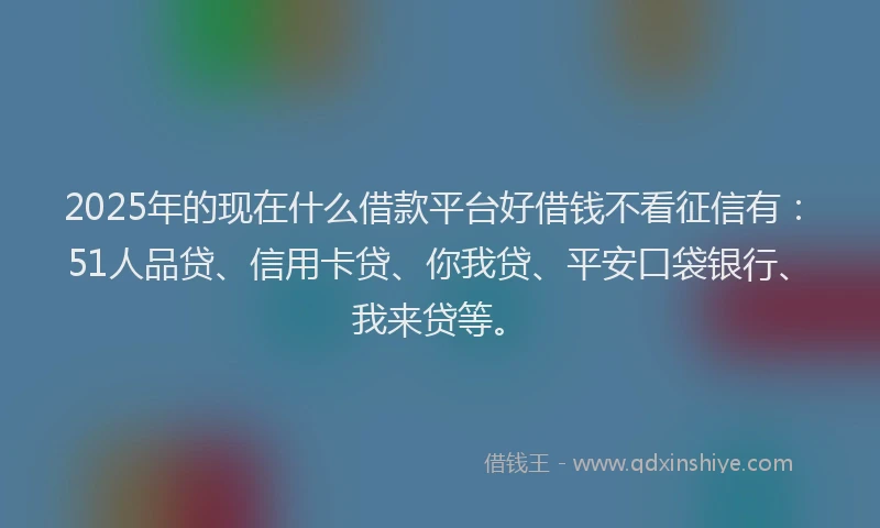 2025年的现在什么借款平台好借钱不看征信有：51人品贷、信用卡贷、你我贷、平安口袋银行、我来贷等。
