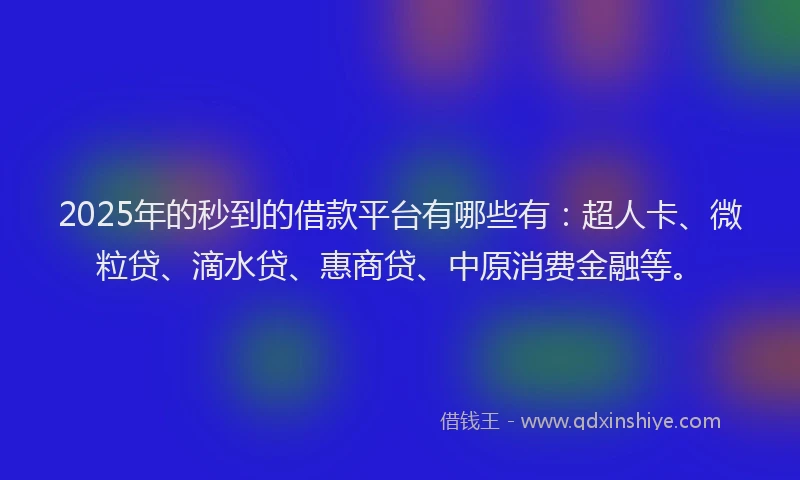 2025年的秒到的借款平台有哪些有：超人卡、微粒贷、滴水贷、惠商贷、中原消费金融等。