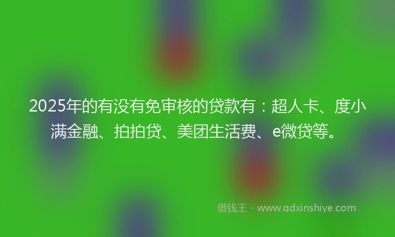 2025年的有没有免审核的贷款有：超人卡、度小满金融、拍拍贷、美团生活费、e微贷等。