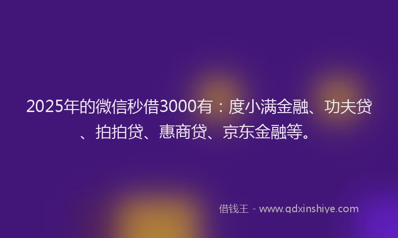 2025年的微信秒借3000有：度小满金融、功夫贷、拍拍贷、惠商贷、京东金融等。