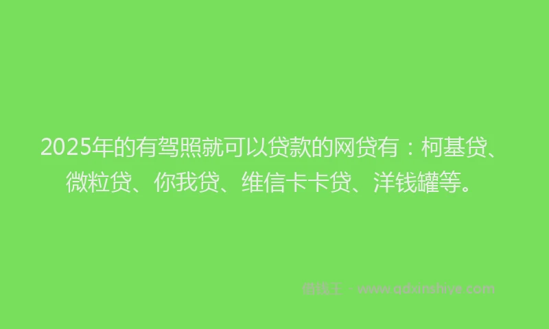 2025年的有驾照就可以贷款的网贷有：柯基贷、微粒贷、你我贷、维信卡卡贷、洋钱罐等。