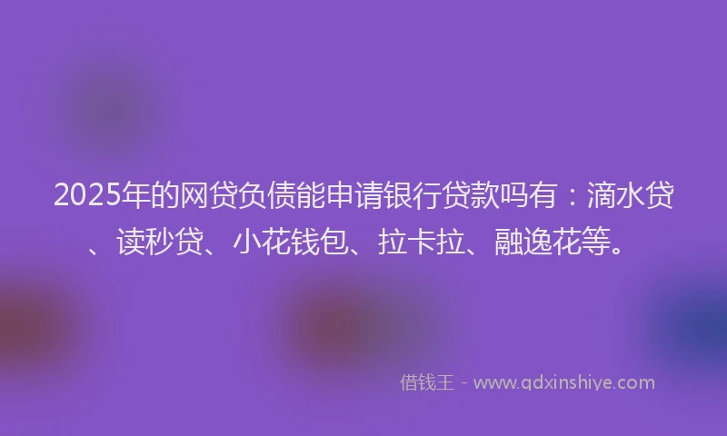 2025年的网贷负债能申请银行贷款吗有：滴水贷、读秒贷、小花钱包、拉卡拉、融逸花等。