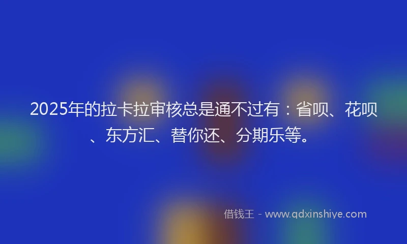 2025年的拉卡拉审核总是通不过有：省呗、花呗、东方汇、替你还、分期乐等。