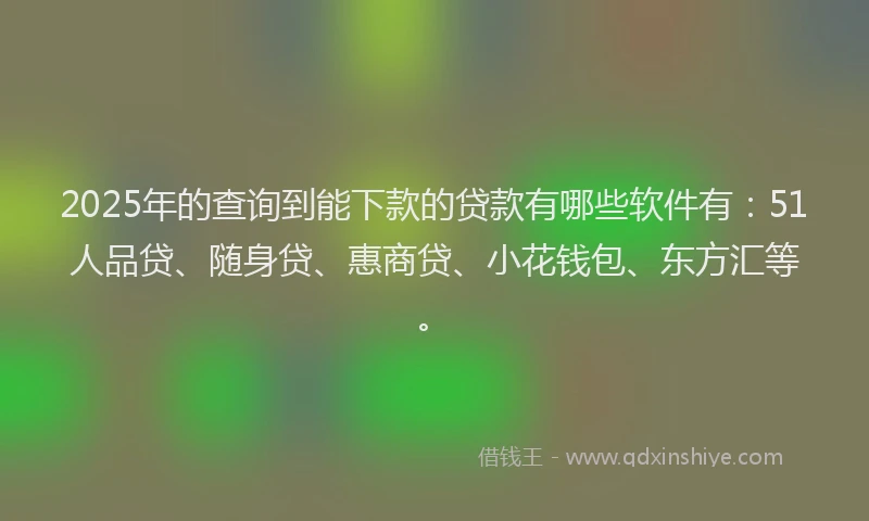 2025年的查询到能下款的贷款有哪些软件有：51人品贷、随身贷、惠商贷、小花钱包、东方汇等。