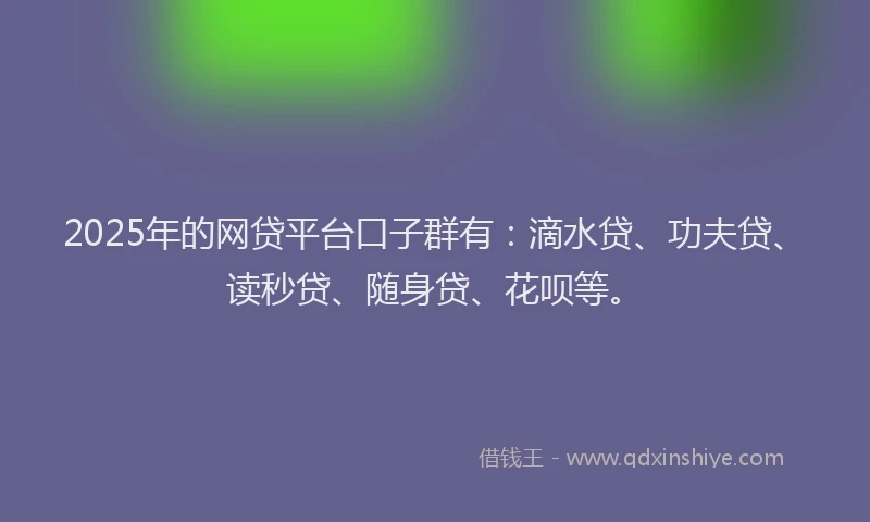 2025年的网贷平台口子群有：滴水贷、功夫贷、读秒贷、随身贷、花呗等。