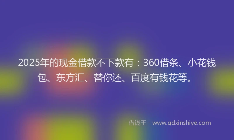 2025年的现金借款不下款有：360借条、小花钱包、东方汇、替你还、百度有钱花等。