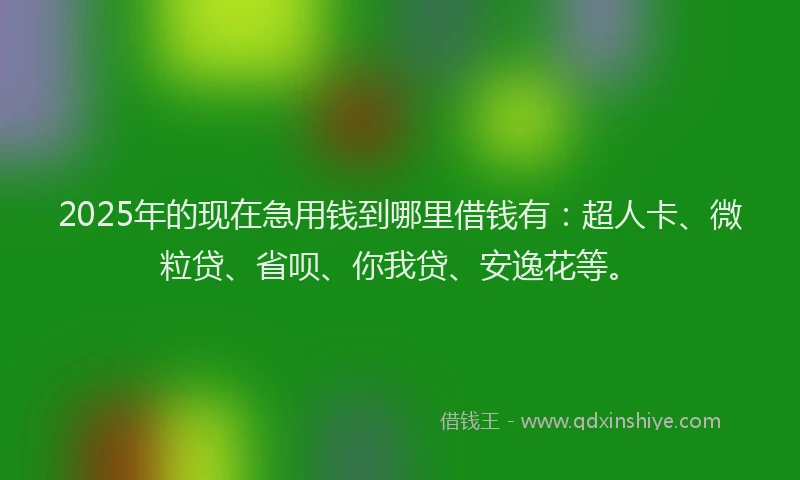 2025年的现在急用钱到哪里借钱有：超人卡、微粒贷、省呗、你我贷、安逸花等。
