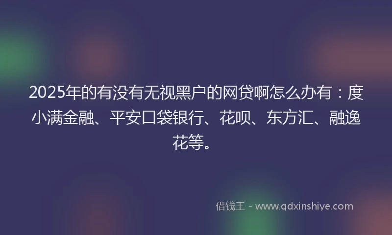 2025年的有没有无视黑户的网贷啊怎么办有：度小满金融、平安口袋银行、花呗、东方汇、融逸花等。
