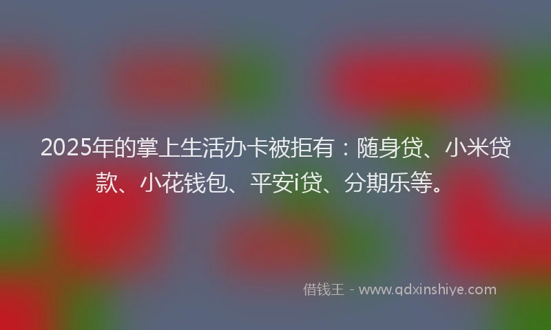 2025年的掌上生活办卡被拒有：随身贷、小米贷款、小花钱包、平安i贷、分期乐等。