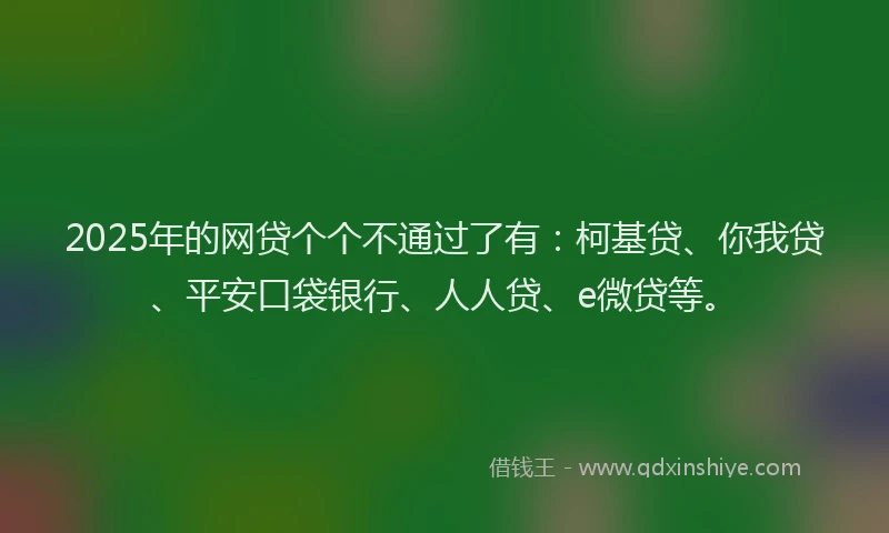 2025年的网贷个个不通过了有：柯基贷、你我贷、平安口袋银行、人人贷、e微贷等。