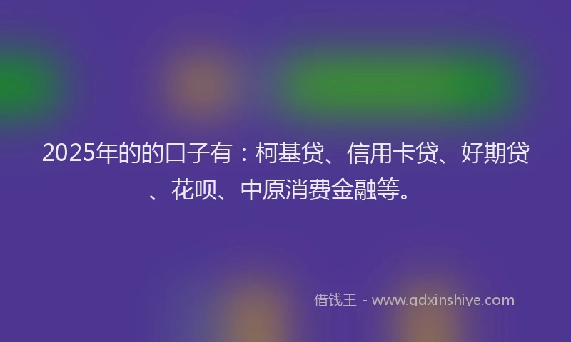 2025年的的口子有：柯基贷、信用卡贷、好期贷、花呗、中原消费金融等。