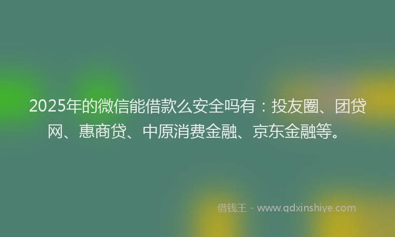 2025年的微信能借款么安全吗有：投友圈、团贷网、惠商贷、中原消费金融、京东金融等。