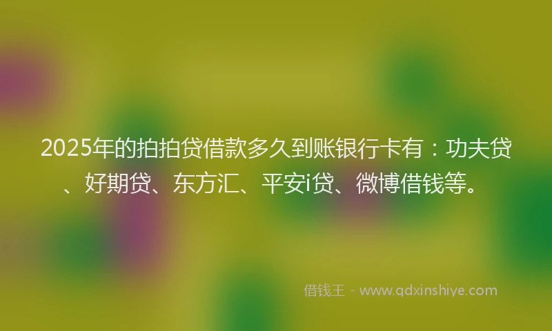 2025年的拍拍贷借款多久到账银行卡有：功夫贷、好期贷、东方汇、平安i贷、微博借钱等。