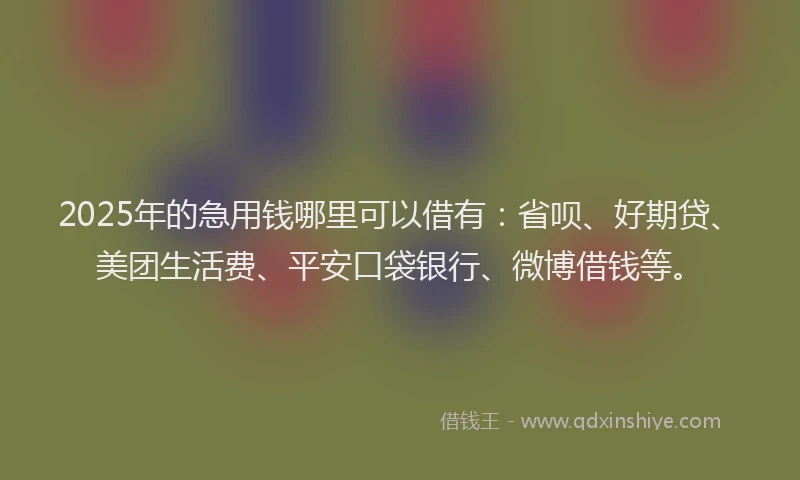 2025年的急用钱哪里可以借有：省呗、好期贷、美团生活费、平安口袋银行、微博借钱等。