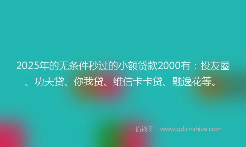 2025年的无条件秒过的小额贷款2000有：投友圈、功夫贷、你我贷、维信卡卡贷、融逸花等。