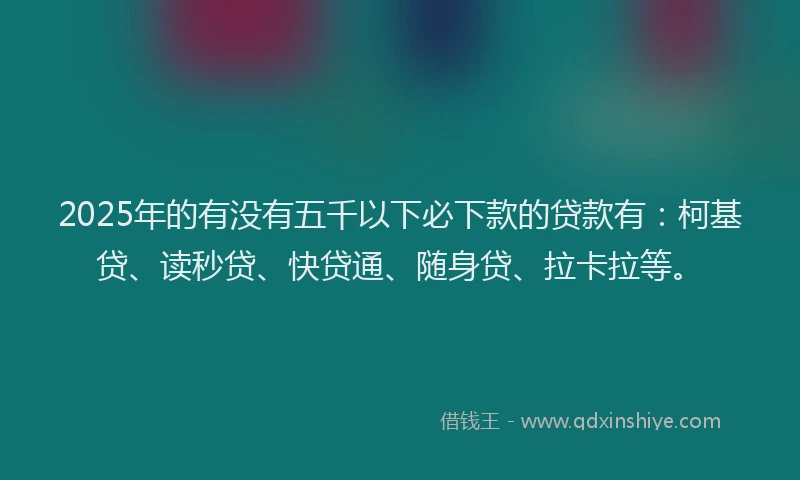 2025年的有没有五千以下必下款的贷款有：柯基贷、读秒贷、快贷通、随身贷、拉卡拉等。