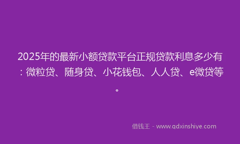 2025年的最新小额贷款平台正规贷款利息多少有：微粒贷、随身贷、小花钱包、人人贷、e微贷等。