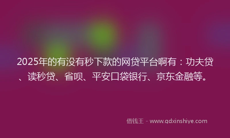 2025年的有没有秒下款的网贷平台啊有：功夫贷、读秒贷、省呗、平安口袋银行、京东金融等。