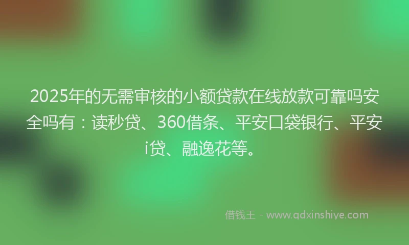 2025年的无需审核的小额贷款在线放款可靠吗安全吗有：读秒贷、360借条、平安口袋银行、平安i贷、融逸花等。