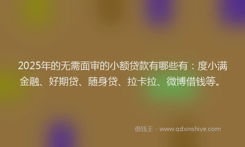 2025年的无需面审的小额贷款有哪些有：度小满金融、好期贷、随身贷、拉卡拉、微博借钱等。
