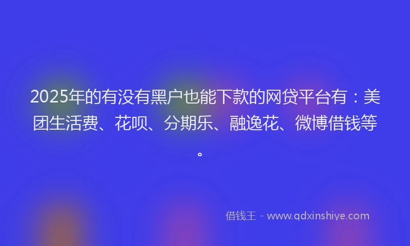 2025年的有没有黑户也能下款的网贷平台有：美团生活费、花呗、分期乐、融逸花、微博借钱等。
