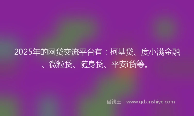 2025年的网贷交流平台有：柯基贷、度小满金融、微粒贷、随身贷、平安i贷等。