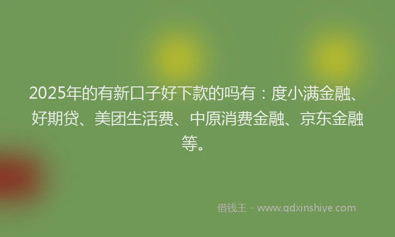 2025年的有新口子好下款的吗有：度小满金融、好期贷、美团生活费、中原消费金融、京东金融等。
