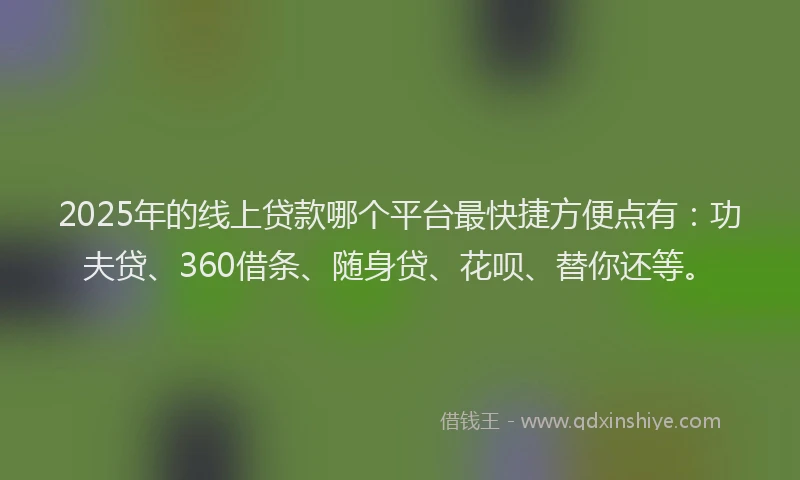 2025年的线上贷款哪个平台最快捷方便点有：功夫贷、360借条、随身贷、花呗、替你还等。