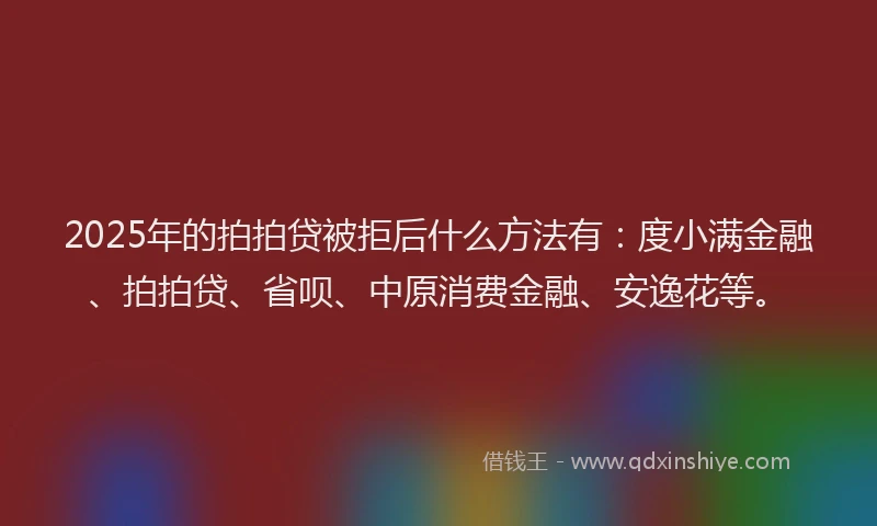 2025年的拍拍贷被拒后什么方法有：度小满金融、拍拍贷、省呗、中原消费金融、安逸花等。