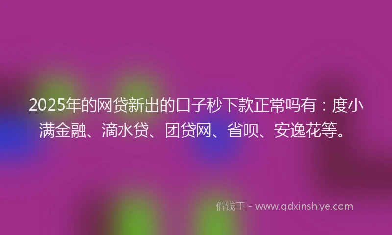 2025年的网贷新出的口子秒下款正常吗有：度小满金融、滴水贷、团贷网、省呗、安逸花等。