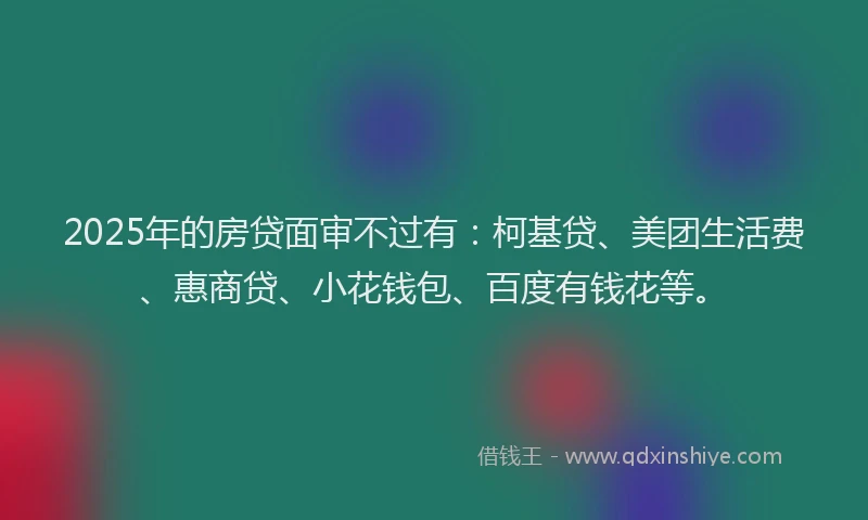 2025年的房贷面审不过有：柯基贷、美团生活费、惠商贷、小花钱包、百度有钱花等。