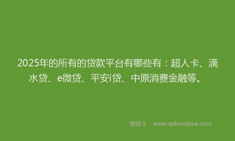 2025年的所有的贷款平台有哪些有：超人卡、滴水贷、e微贷、平安i贷、中原消费金融等。