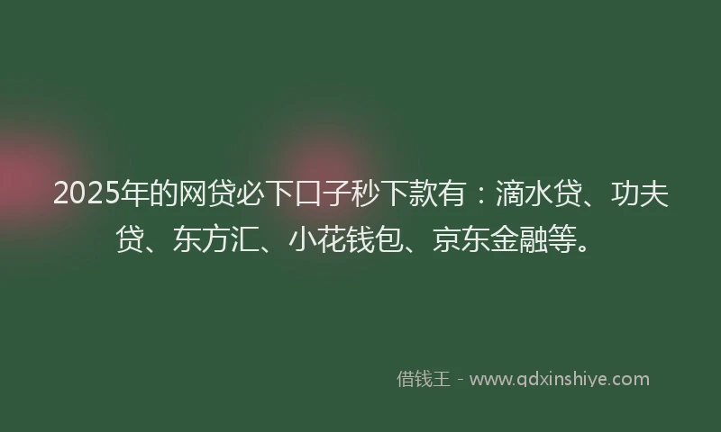 2025年的网贷必下口子秒下款有：滴水贷、功夫贷、东方汇、小花钱包、京东金融等。