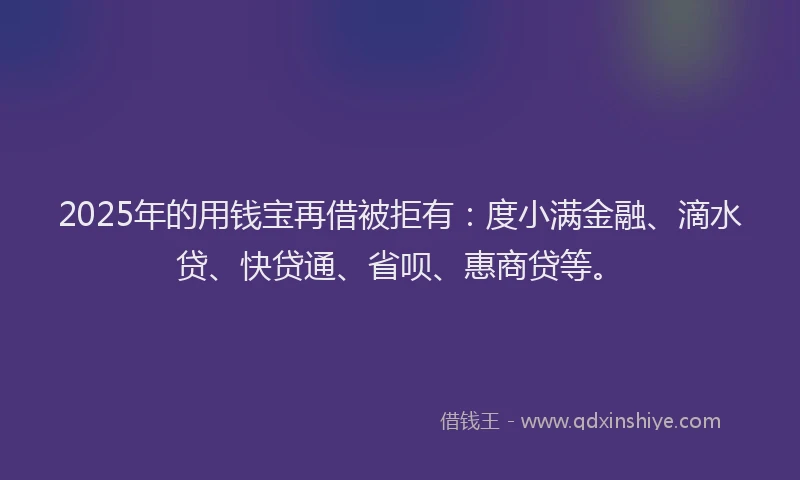 2025年的用钱宝再借被拒有：度小满金融、滴水贷、快贷通、省呗、惠商贷等。