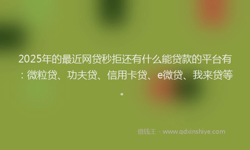 2025年的最近网贷秒拒还有什么能贷款的平台有：微粒贷、功夫贷、信用卡贷、e微贷、我来贷等。