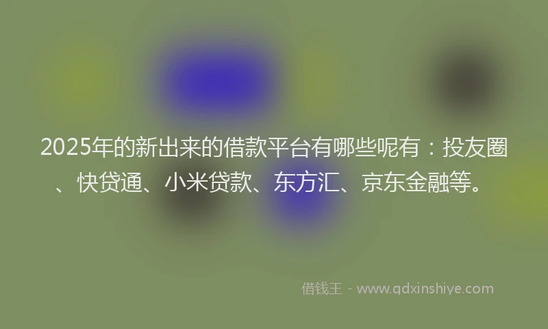 2025年的新出来的借款平台有哪些呢有：投友圈、快贷通、小米贷款、东方汇、京东金融等。