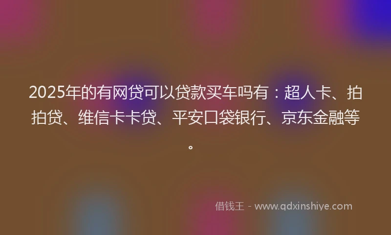 2025年的有网贷可以贷款买车吗有：超人卡、拍拍贷、维信卡卡贷、平安口袋银行、京东金融等。