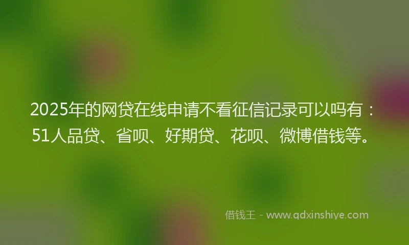 2025年的网贷在线申请不看征信记录可以吗有：51人品贷、省呗、好期贷、花呗、微博借钱等。