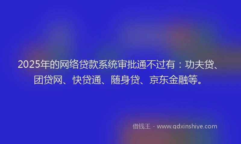 2025年的网络贷款系统审批通不过有：功夫贷、团贷网、快贷通、随身贷、京东金融等。