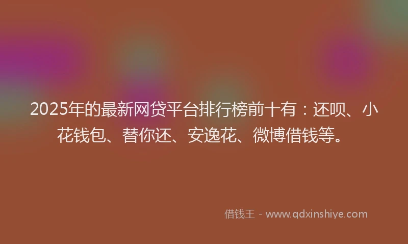 2025年的最新网贷平台排行榜前十有：还呗、小花钱包、替你还、安逸花、微博借钱等。