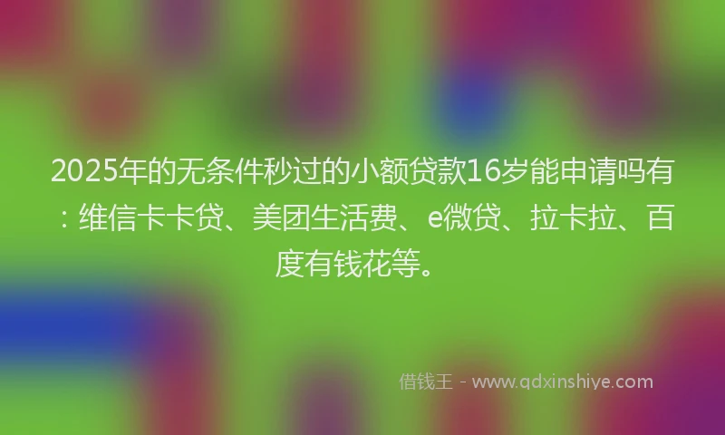 2025年的无条件秒过的小额贷款16岁能申请吗有：维信卡卡贷、美团生活费、e微贷、拉卡拉、百度有钱花等。
