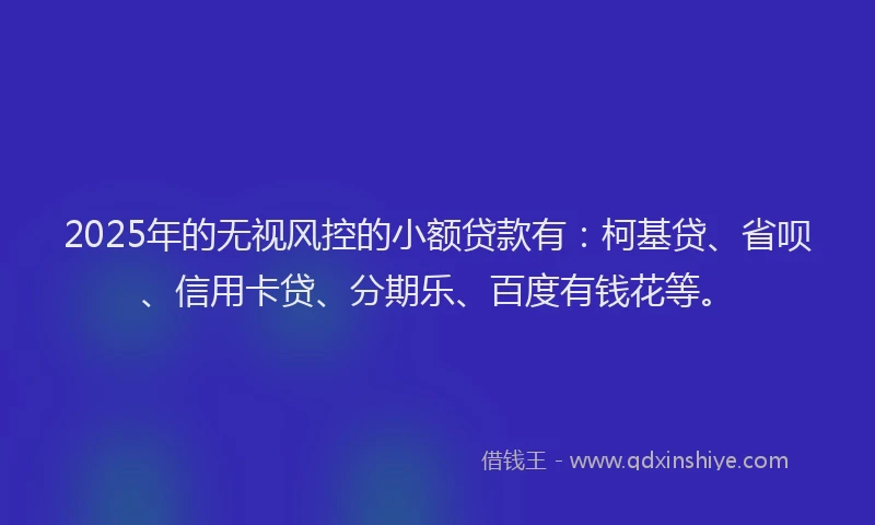 2025年的无视风控的小额贷款有：柯基贷、省呗、信用卡贷、分期乐、百度有钱花等。