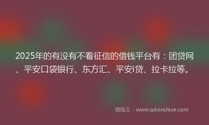 2025年的有没有不看征信的借钱平台有：团贷网、平安口袋银行、东方汇、平安i贷、拉卡拉等。